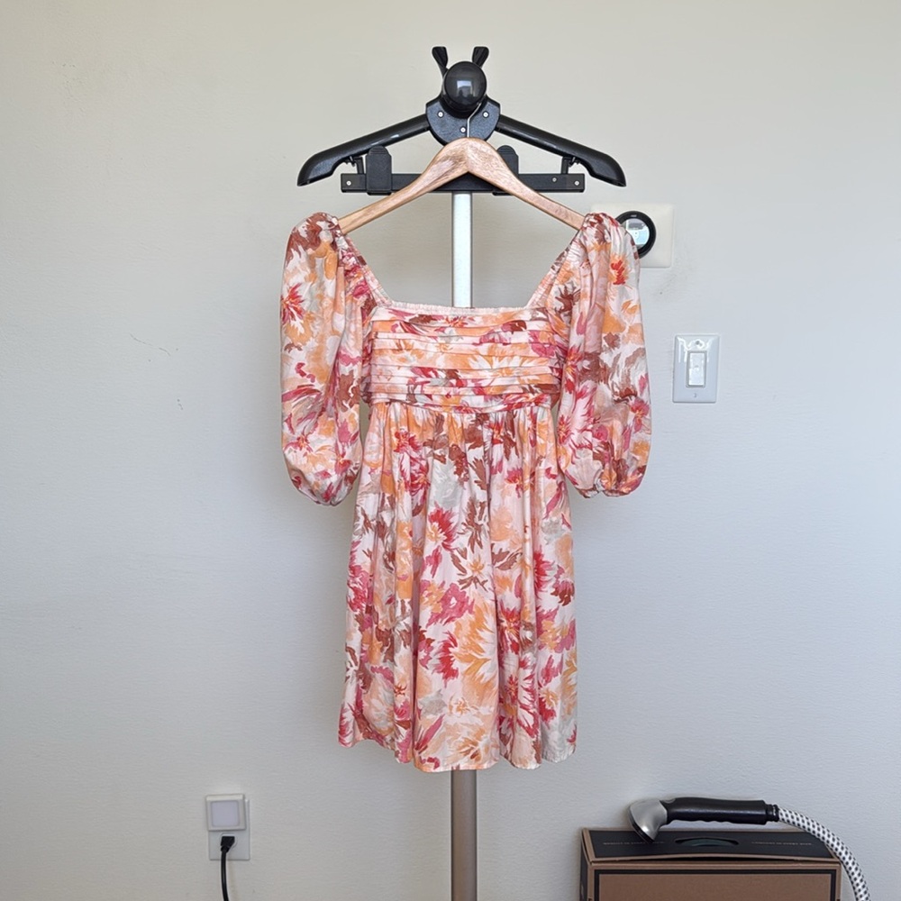 Ruched Bodice Puff Sleeve Mini Dress